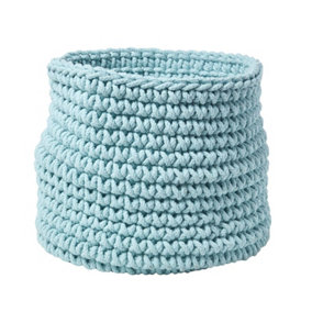 Homescapes Pastel Blue Cotton Knitted Round Storage Basket, 42 x 37 cm