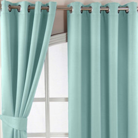 Homescapes Pastel Blue Herringbone Chevron Blackout Thermal Curtains Pair Eyelet Style, 90x72"