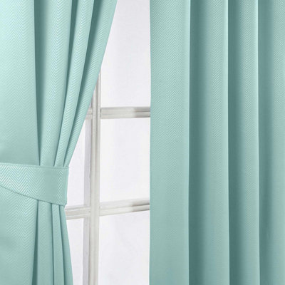 Homescapes Pastel Blue Herringbone Chevron Blackout Thermal Curtains Pair Eyelet Style, 90x72"