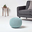 Homescapes Pastel Blue Round Cotton Knitted Pouffe Footstool