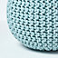 Homescapes Pastel Blue Round Cotton Knitted Pouffe Footstool