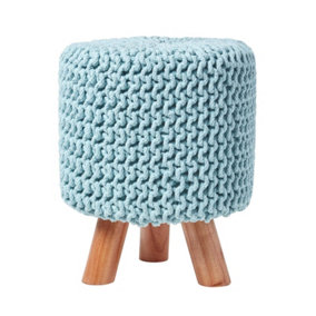 Homescapes Pastel Blue Tall Cotton Knitted Footstool on Legs