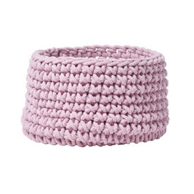 Homescapes Pastel Pink Cotton Knitted Round Storage Basket, 37 x 21 cm