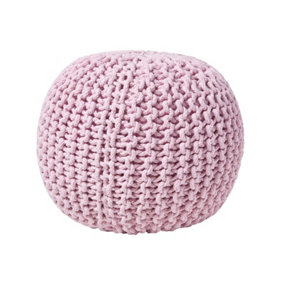 Homescapes Pastel Pink Round Cotton Knitted Pouffe Footstool