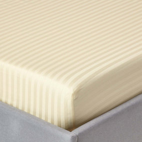 Homescapes Pastel Yellow Egyptian Cotton Satin Stripe Fitted Sheet 330 TC, Super King