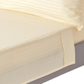 Homescapes Pastel Yellow Egyptian Cotton Satin Stripe Flat Sheet 330 TC, King