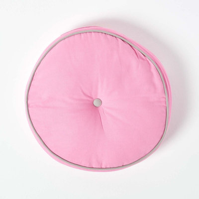 Homescapes Pink and Grey Round Floor Cushion