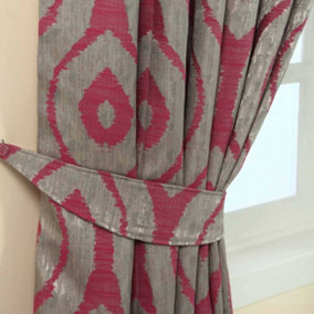 Homescapes Pink and Silver Ikat Jacquard Curtain Tie Back Pair