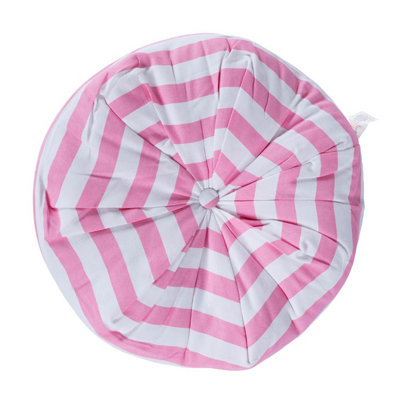 Homescapes Pink and White Stripe Pleated Round Floor Cushion