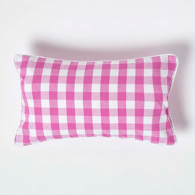 Homescapes Pink Block Check Cotton Gingham Cushion Cover, 30 x 50 cm