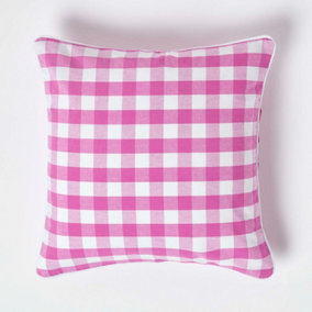 Homescapes Pink Block Check Cotton Gingham Cushion Cover, 45 x 45 cm