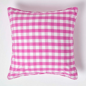 Homescapes Pink Block Check Cotton Gingham Cushion Cover, 60 x 60 cm