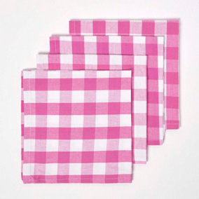Homescapes Pink Block Check Cotton Gingham Napkins, Set of 4