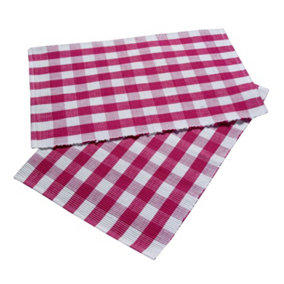 Homescapes Pink Block Check Cotton Gingham Placemats, Set of 2