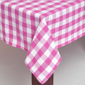 Homescapes Pink Block Check Cotton Gingham Tablecloth 137 x 137 cm