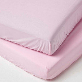 Homescapes Pink Cotton Cot Bed Fitted Sheets 200 Thread Count, 2 Pack