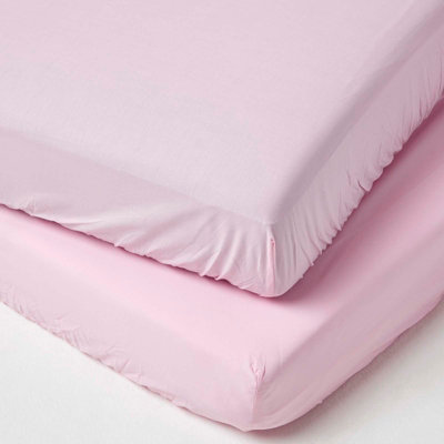 Homescapes Pink Cotton Fitted Cot Sheets 200 Thread Count, 2 Pack DIY