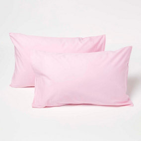 Homescapes Pink Cotton Kids Pillowcases 40 x 60 cm 200 Thread Count, 2 Pack