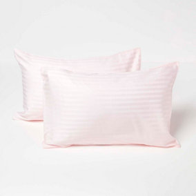 Homescapes Pink Cotton Stripe Kids Pillowcases 40 x 60 cm 330 Thread Count, 2 Pack