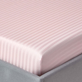 Homescapes Pink Egyptian Cotton Satin Stripe Fitted Sheet 330 TC, Double