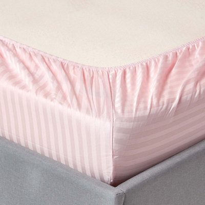 Homescapes Pink Egyptian Cotton Satin Stripe Fitted Sheet 330 TC, Super King