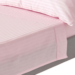 Homescapes Pink Egyptian Cotton Satin Stripe Flat Sheet 330 TC, Double