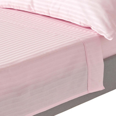 Homescapes Pink Egyptian Cotton Satin Stripe Flat Sheet 330 TC, King