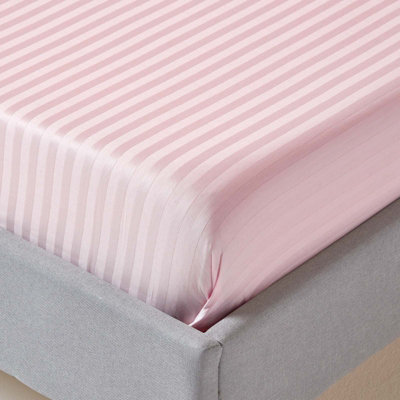 Homescapes Pink Egyptian Cotton Satin Stripe Flat Sheet 330 TC, Single