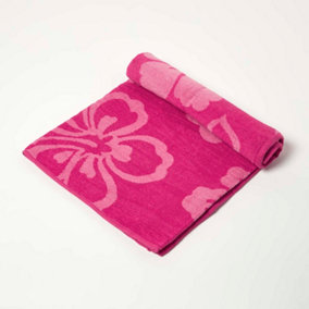 Homescapes Pink Flower 100% Recycled Cotton Beach Towel