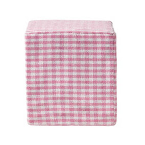 Homescapes Pink Gingham Check Cotton Cube Pouffe 36 x 36 x 38 cm