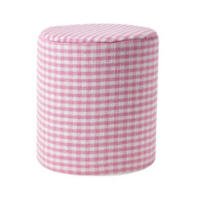 Homescapes Pink Gingham Check Round Pouffe Cotton 40 x 42 cm
