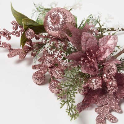 Homescapes Pink Glitter Berry & Apples Christmas Decorations, Set of 2