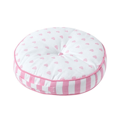 Homescapes Pink Hearts & Stripes Round Floor Cushion