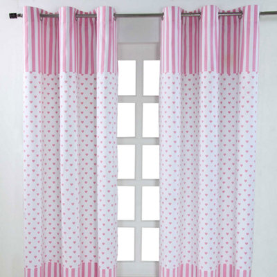 Homescapes Pink Love Hearts Ready Made Eyelet Curtain Pair, 117 x 137 cm Drop