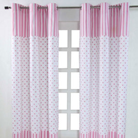 Homescapes Pink Love Hearts Ready Made Eyelet Curtain Pair, 137 x 182 cm Drop