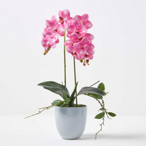 Homescapes Pink Orchid 54 cm Phalaenopsis in Ceramic Pot