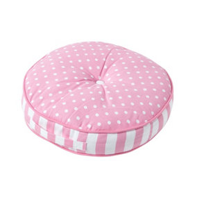 Homescapes Pink Polka Dots & Stripes Round Floor Cushion