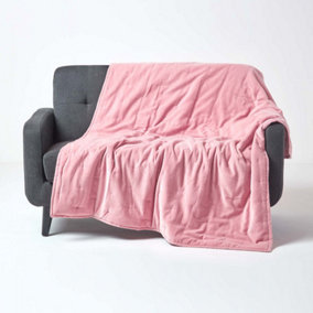 Homescapes Pink Velvet Quilted Throw, 125 x 150 cm