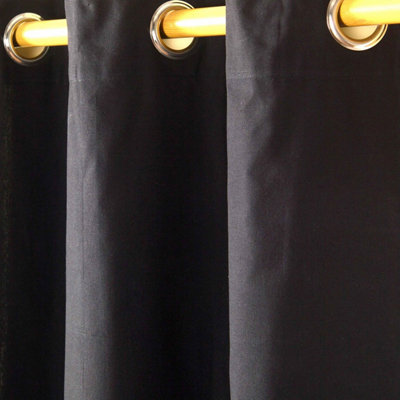 Homescapes Plain Black Cotton Eyelet Curtains 117 x 137 cm
