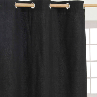 Homescapes Plain Black Cotton Eyelet Curtains 137 x 182 cm