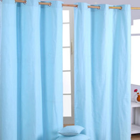 Homescapes Plain Blue Cotton Eyelet Curtains 117 x 137 cm