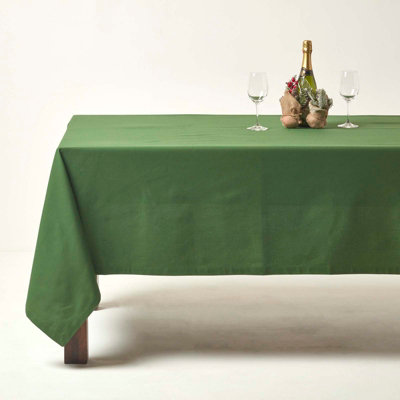 Homescapes Plain Cotton Dark Green Tablecloth 137 x 228 cm