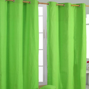 Homescapes Plain Green Cotton Eyelet Curtains 137 x 182 cm