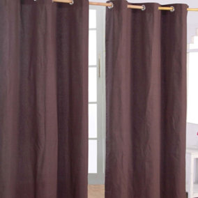 Homescapes Plain Off Brown Cotton Eyelet Curtains 117 x 137 cm
