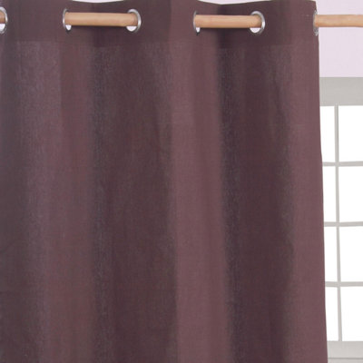 Homescapes Plain Off Brown Cotton Eyelet Curtains 117 x 137 cm