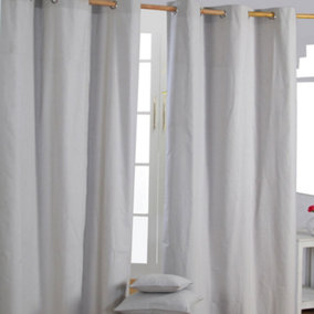 Homescapes Plain Off Grey Cotton Eyelet Curtains 117 x 137 cm
