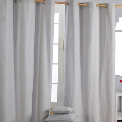 Homescapes Plain Off Grey Cotton Eyelet Curtains 137 x 182 cm