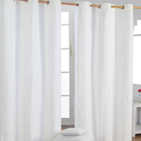 Homescapes Plain Off White Cotton Eyelet Curtains 117 x 137 cm