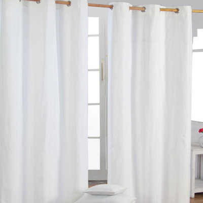 Homescapes Plain Off White Cotton Eyelet Curtains 137 x 182 cm