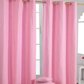 Homescapes Plain Pink Cotton Eyelet Curtains 117 x 137 cm